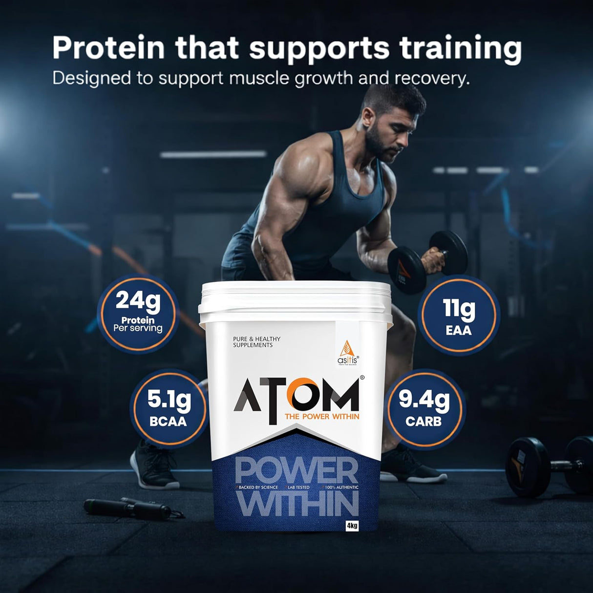 AS-IT-IS ATOM PWR Whey Protein XL 4kg | 24g Protein | 11g EAA