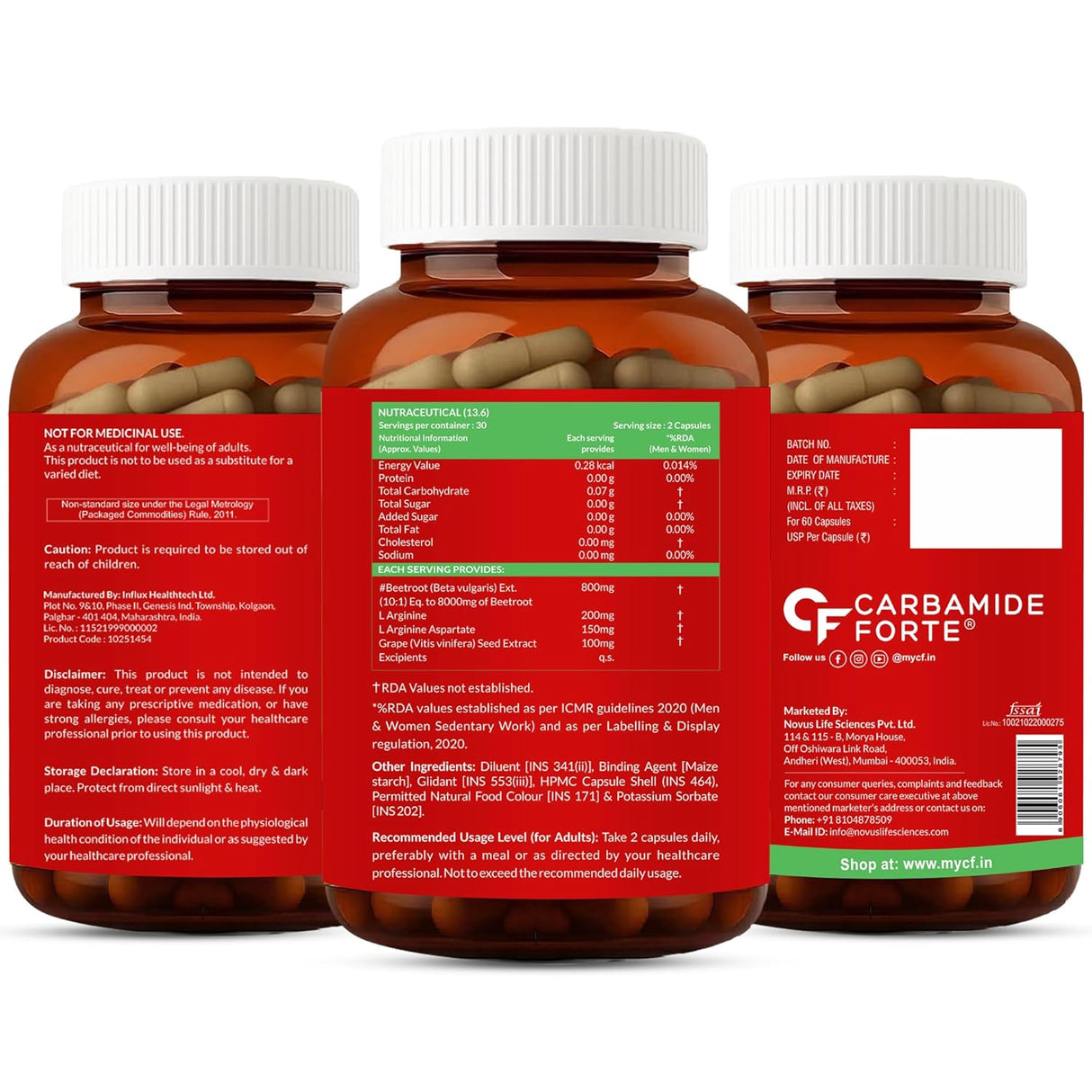 Carbamide Forte Beetroot Extract Capsules with L-Arginine & Grape Seed | 60 Capsules