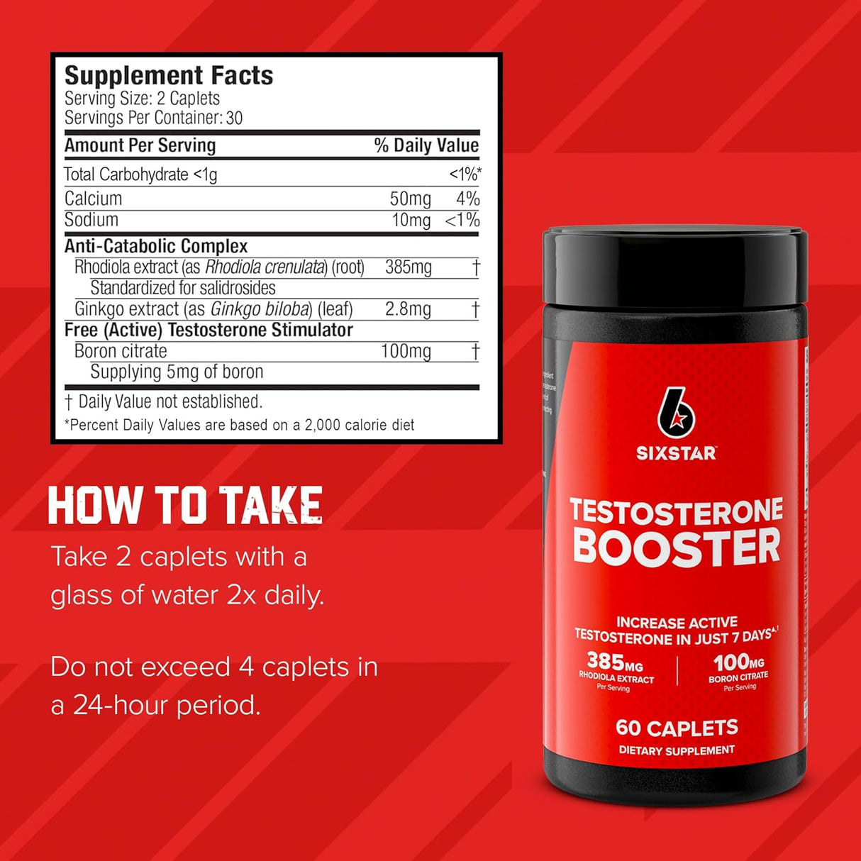 Six Star Nutrition Testosterone Booster | Rhodiola Extract & Boron Citrate | 60 Capsules