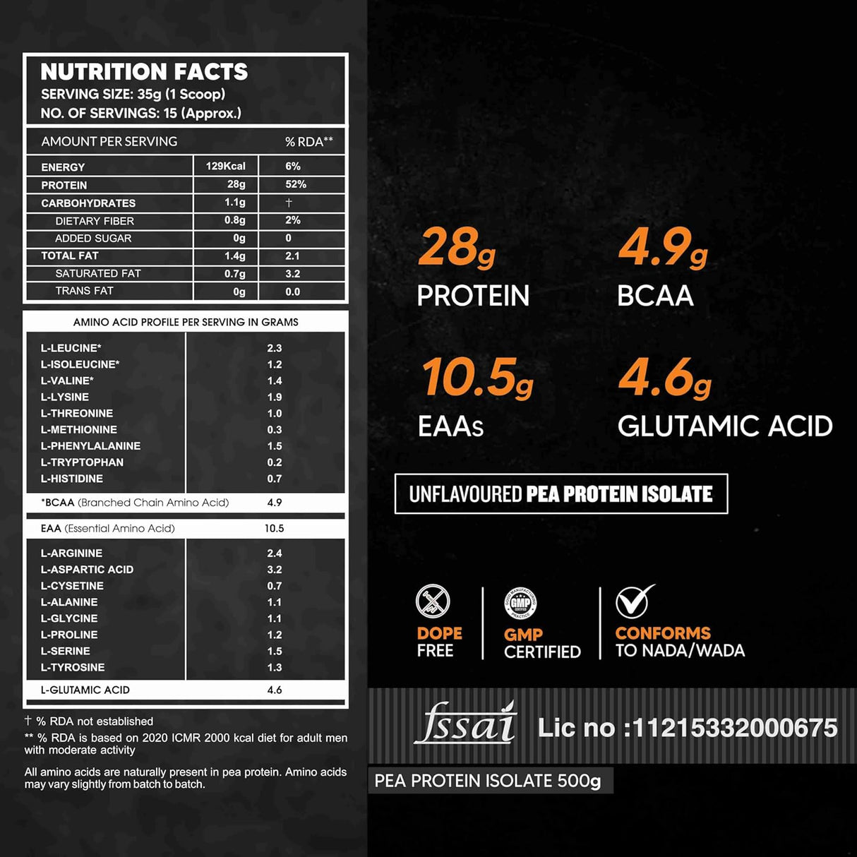 AS-IT-IS Nutrition Pea Protein Isolate - Vegan Protein Source Designed as Meal Supplement - 500 gm