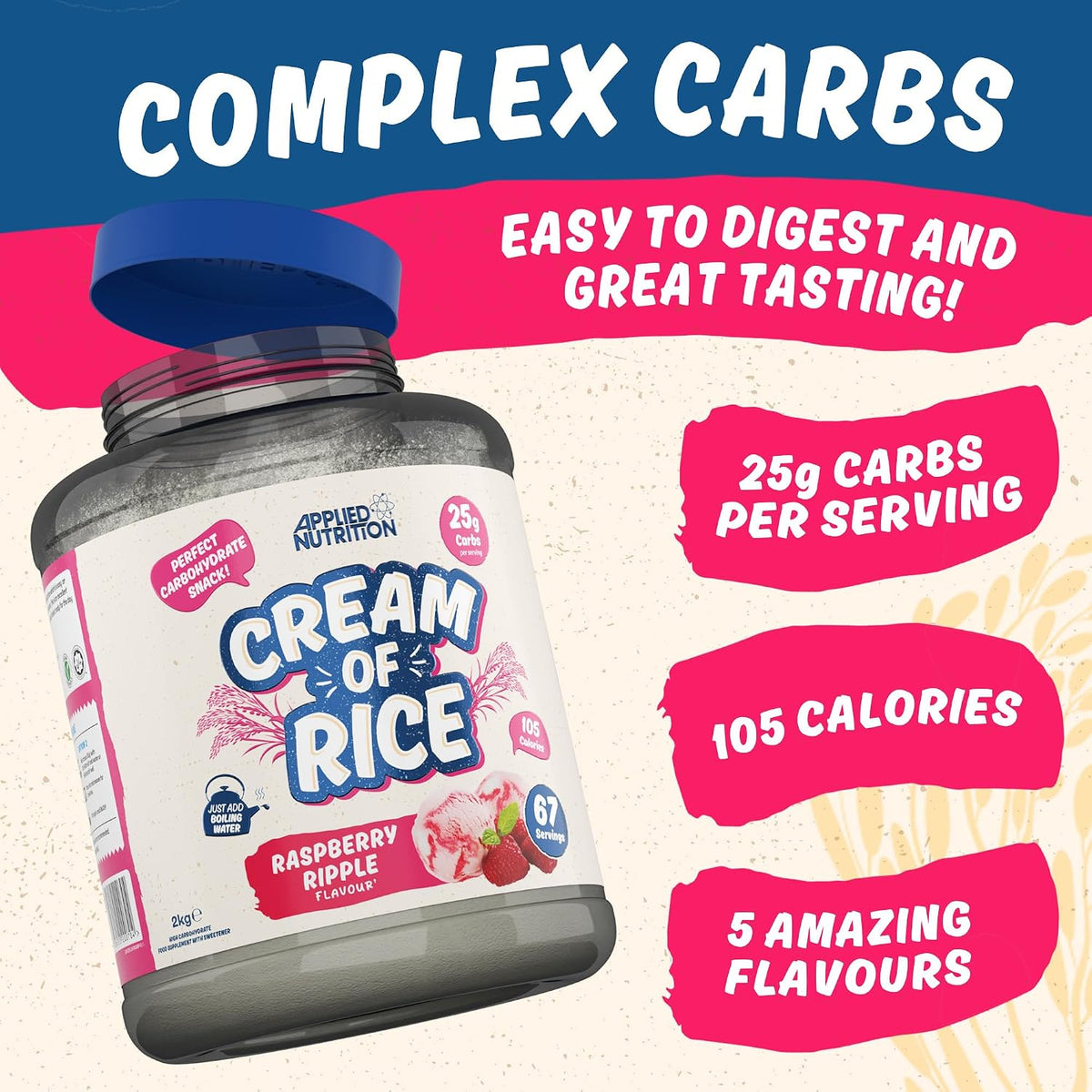 Applied Nutrition Cream of Rice | 25g Carbs | 2kg (67 Servings)