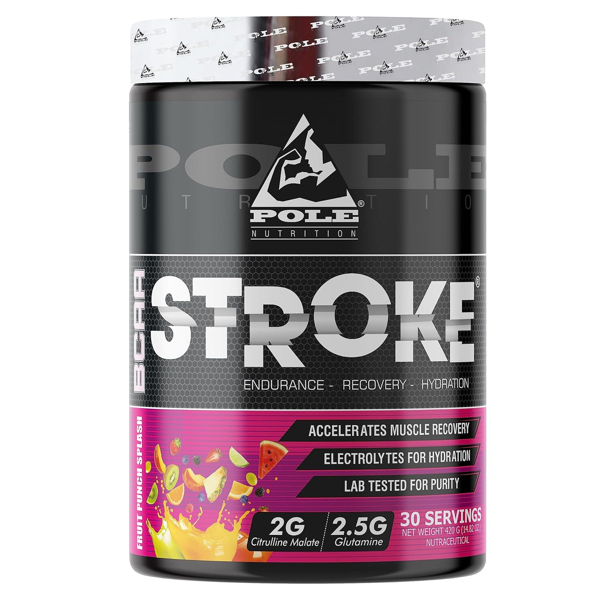 Pole Nutrition BCAA Stroke Endurance, Recovery, and Hydration 420g | 2G Citrulline Malate | 2.5g Glutamine | 30 Servings