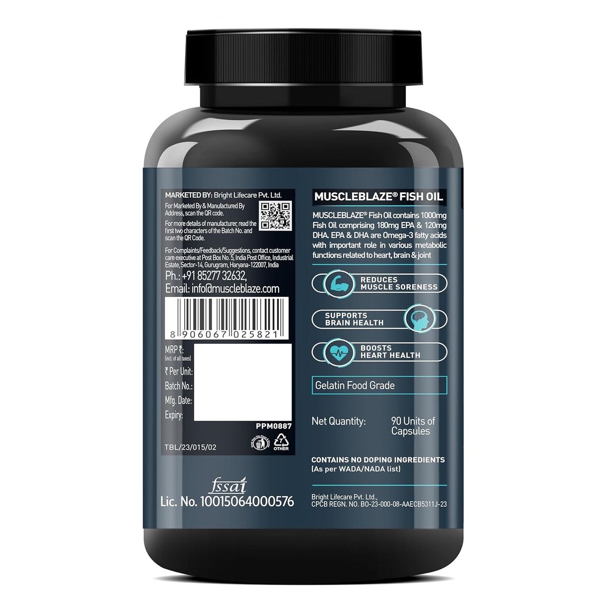 MuscleBlaze Omega 3 Fish Oil, 1000 mg - 90 Servings