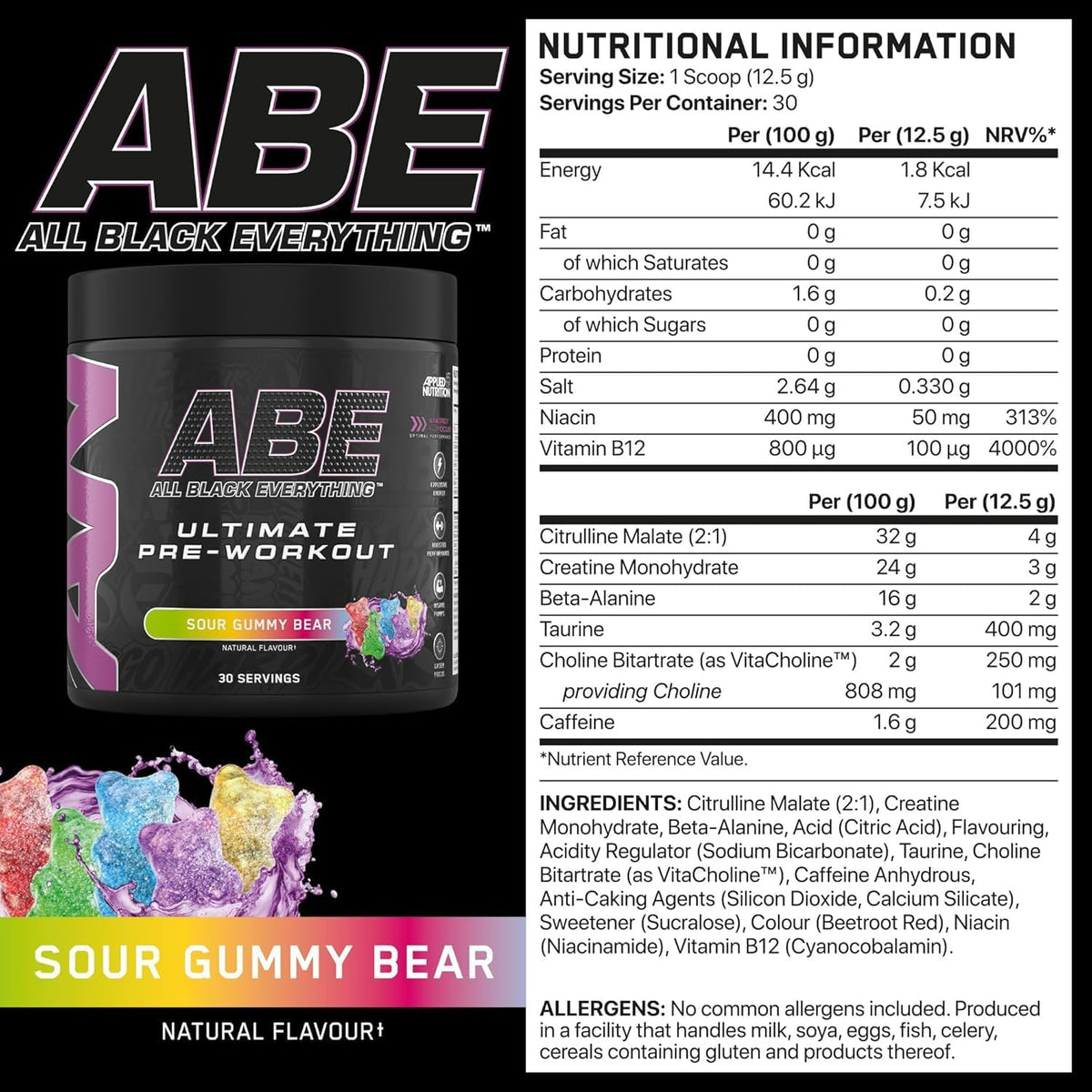 Applied Nutrition ABE (All Black Everything) Pre-Workout Powder | 375g (30 Servings)