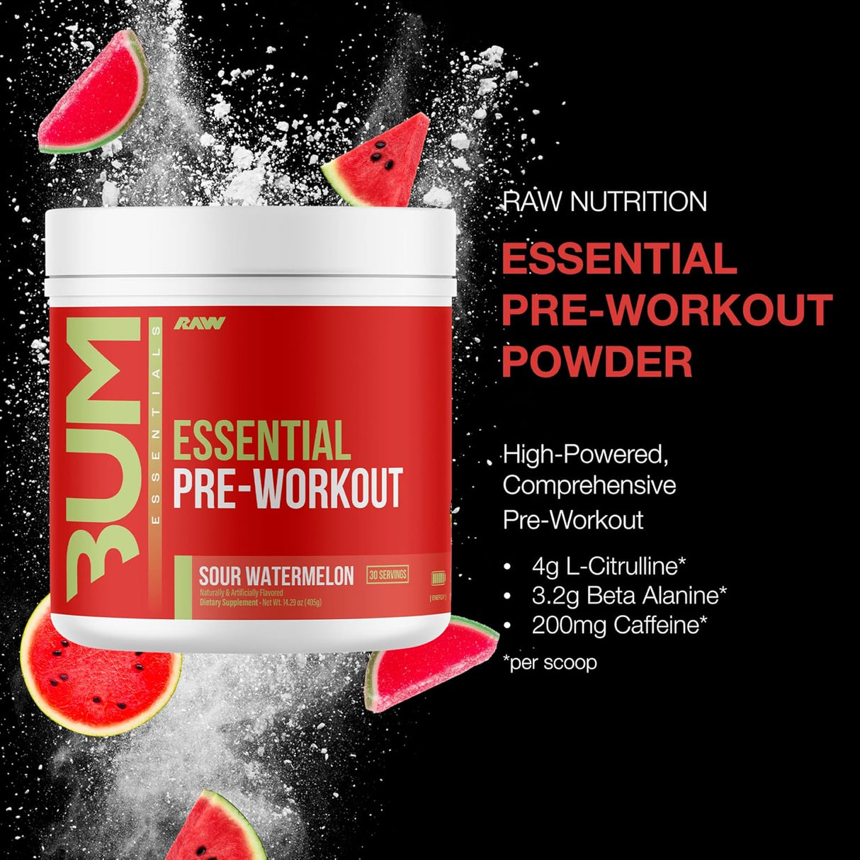 RAW Essential Pre-Workout Powder | Caffeine, L-Citrulline, L-Tyrosine & Beta-Alanine