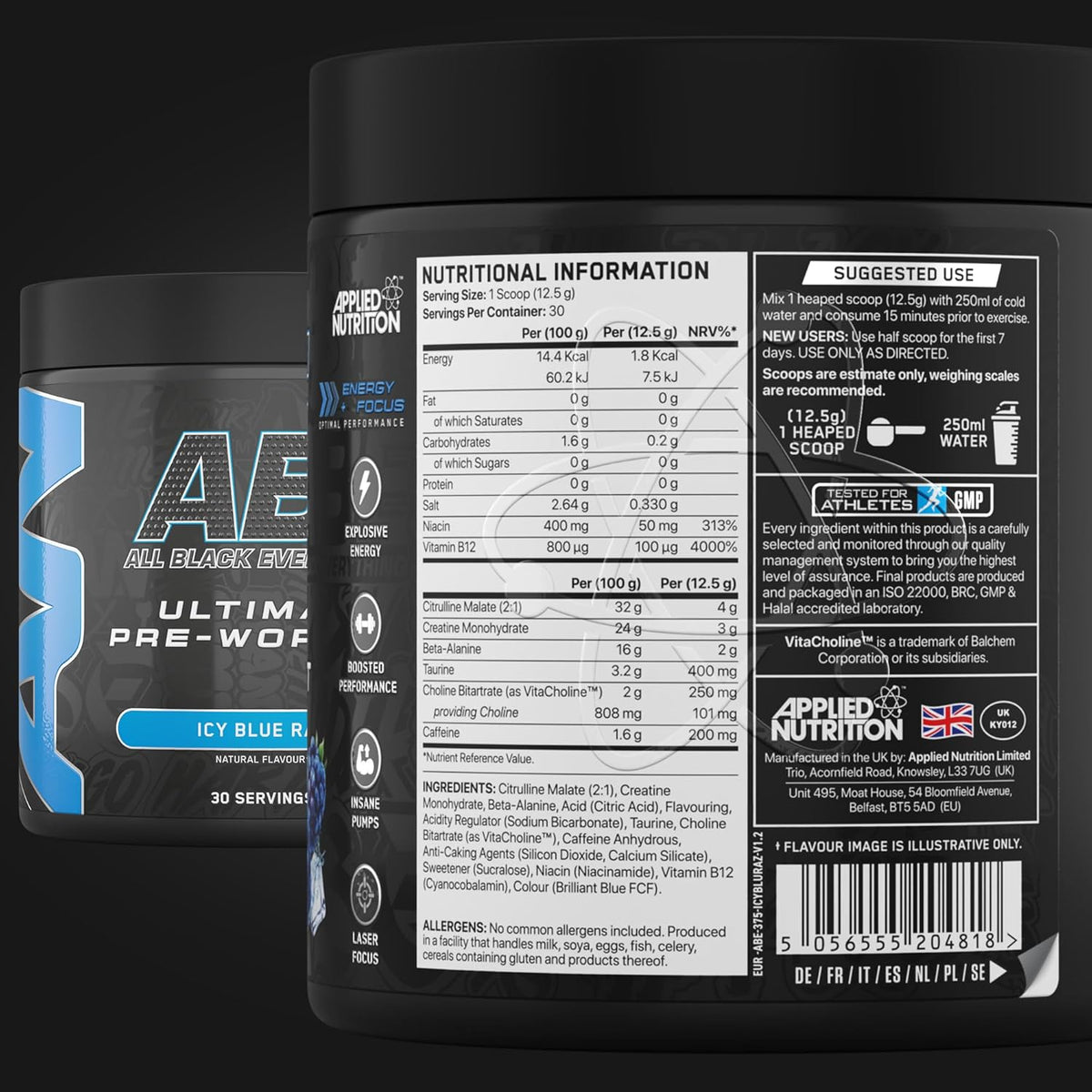 Applied Nutrition ABE (All Black Everything) Pre-Workout Powder | 375g (30 Servings)