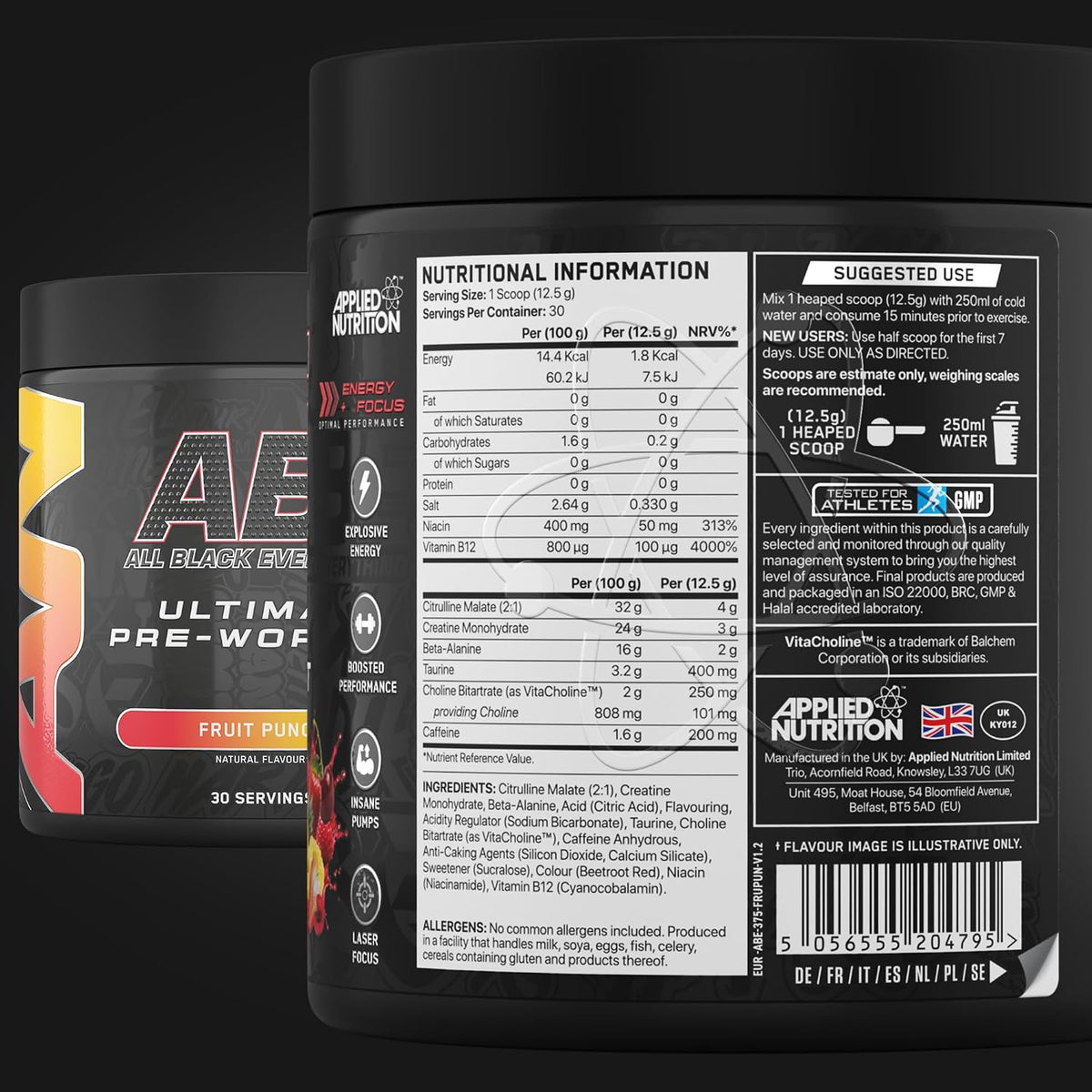 Applied Nutrition ABE (All Black Everything) Pre-Workout Powder | 375g (30 Servings)