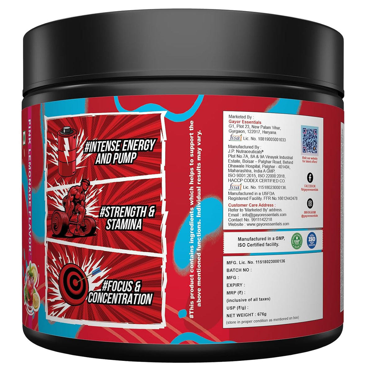 Gayor Essentials Pre Gayor Black 2.0 Pre-Workout Powder 676g | 200mg Caffeine
