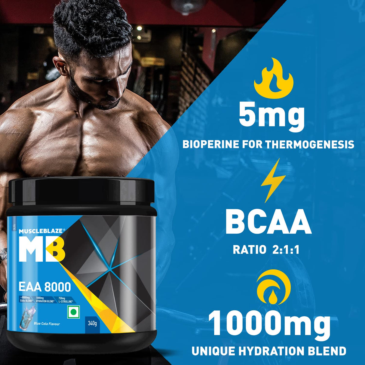 MuscleBlaze EAA 8000 | 1000mg Hydration Blend & 750mg L-Citrulline | 340g, 25 Servings