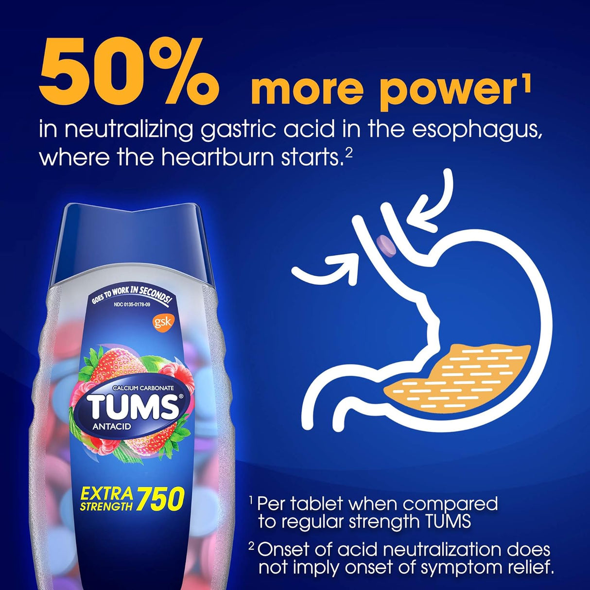 TUMS Extra Strength Chewable Antacid Tablets | Assorted Berries | 96 Count
