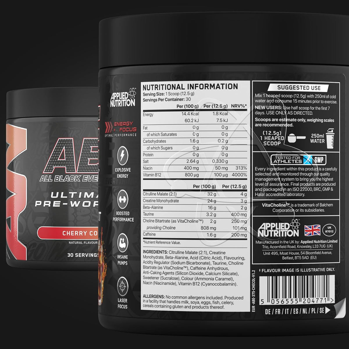 Applied Nutrition ABE (All Black Everything) Pre-Workout Powder | 375g (30 Servings)