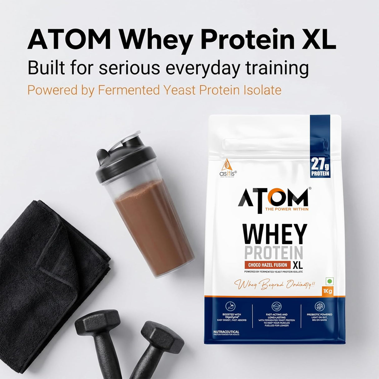 AS-IT-IS ATOM Whey Protein XL 1kg | Whey Protein with DigeZyme® & Fermented Yeast Protein