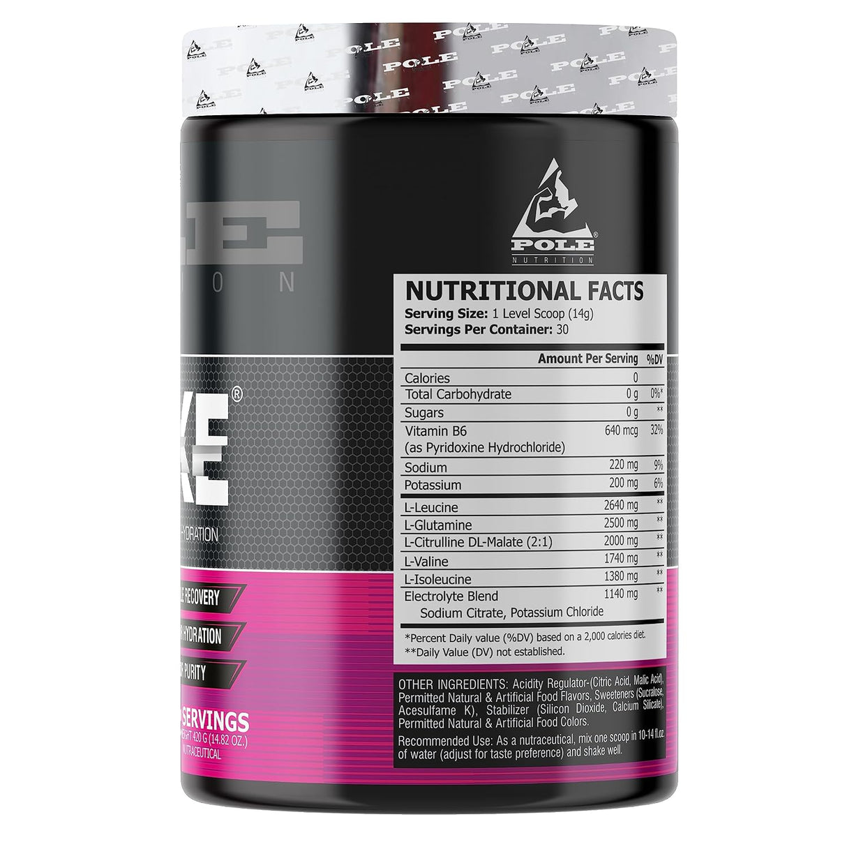 Pole Nutrition BCAA Stroke Endurance, Recovery, and Hydration 420g | 2G Citrulline Malate | 2.5g Glutamine | 30 Servings
