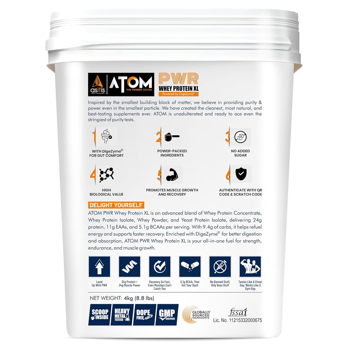 AS-IT-IS ATOM PWR Whey Protein XL 4kg | 24g Protein | 11g EAA