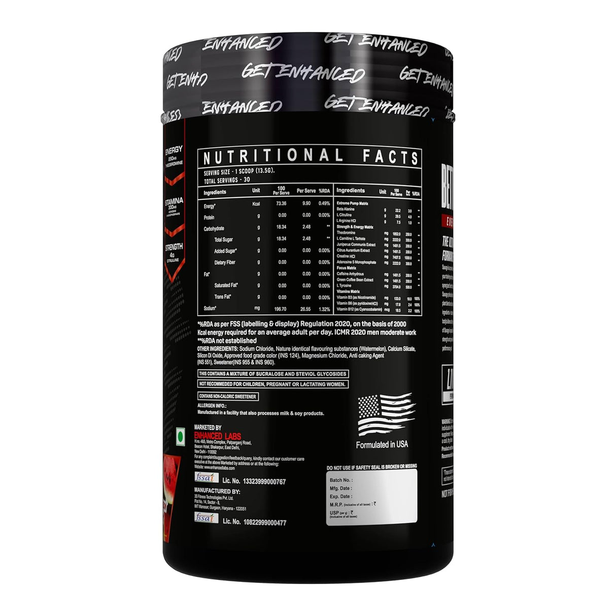 Enhanced Labs Savage Pro Stim Pre-Workout 405g | 30 Servings | Energy & Focus Support