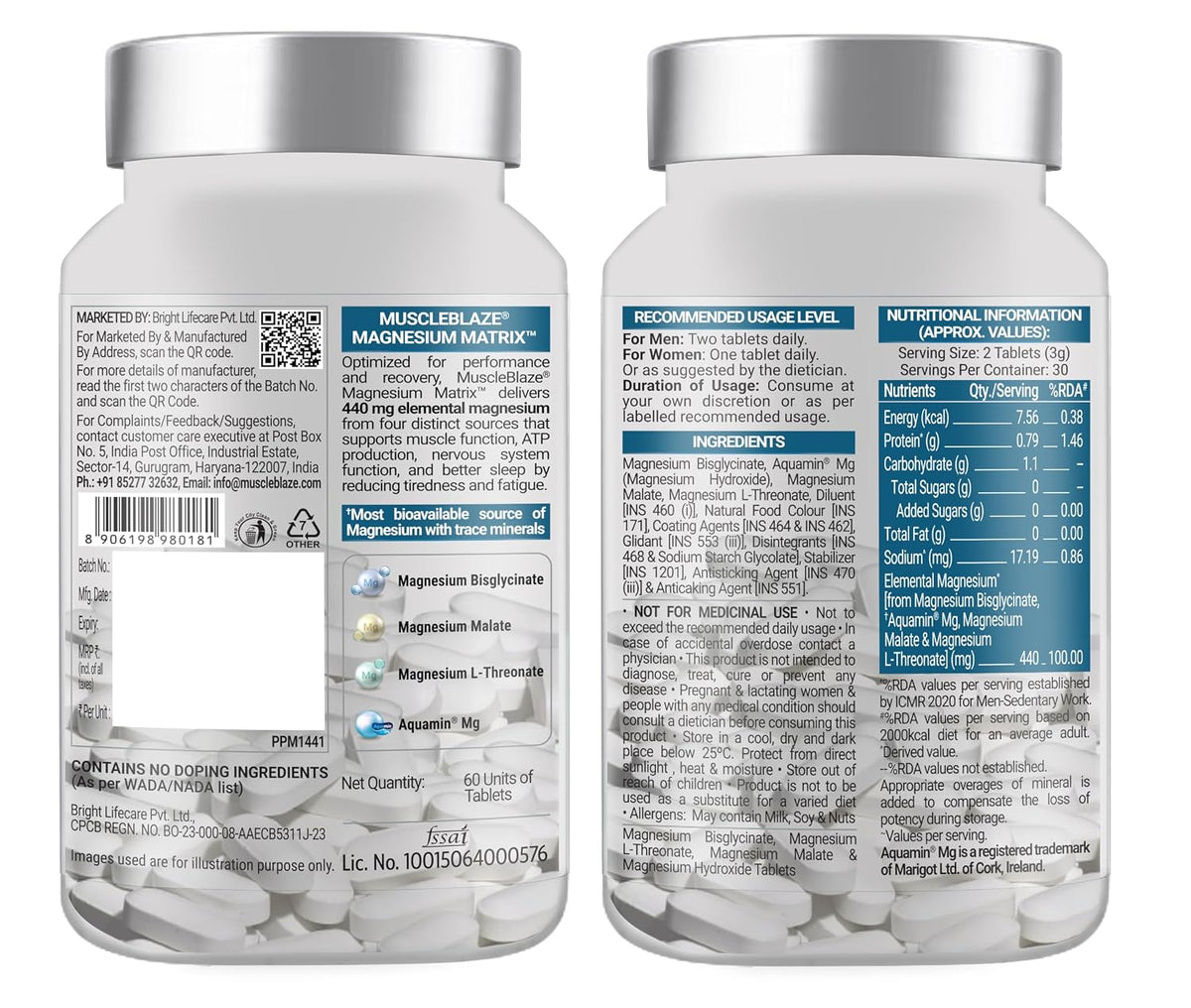 MuscleBlaze Prime Series Magnesium Matrix 440mg | 60 Tablets