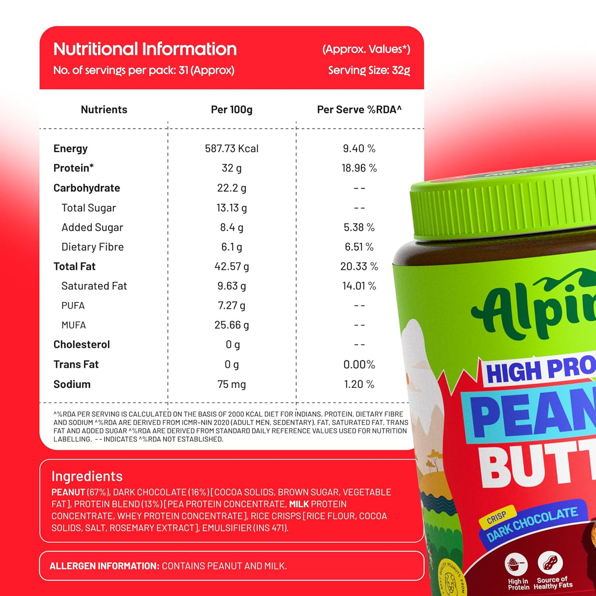 Alpino High Protein Peanut Butter- 1 Kg