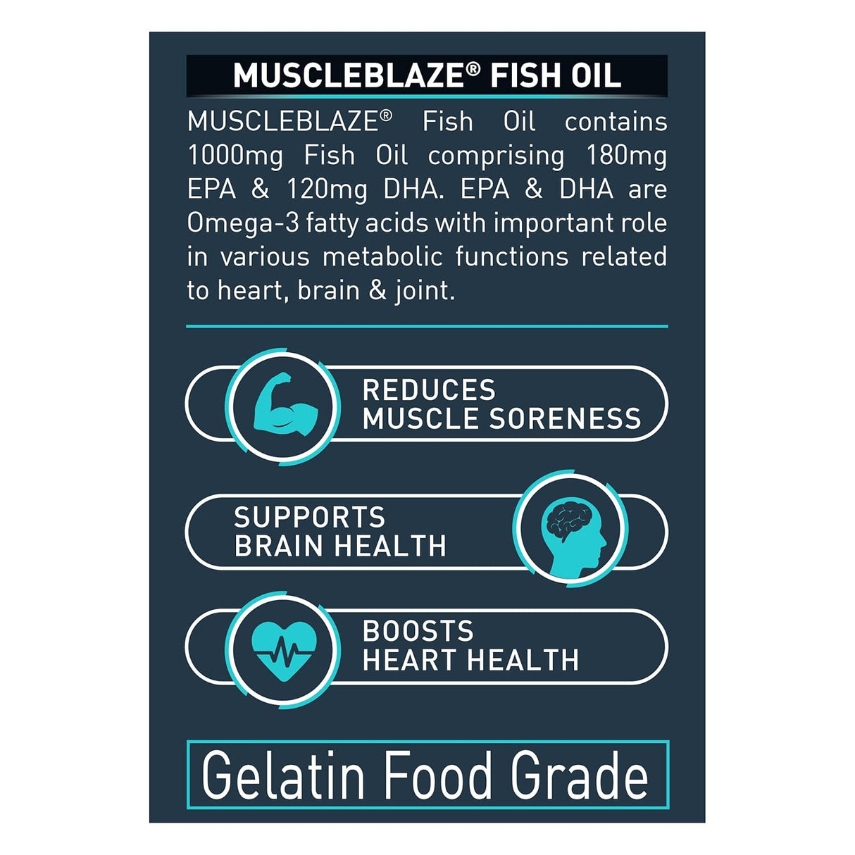 MuscleBlaze Fish Oil - 180 Servings, 1000 mg (180mg EPA and 120mg DHA)