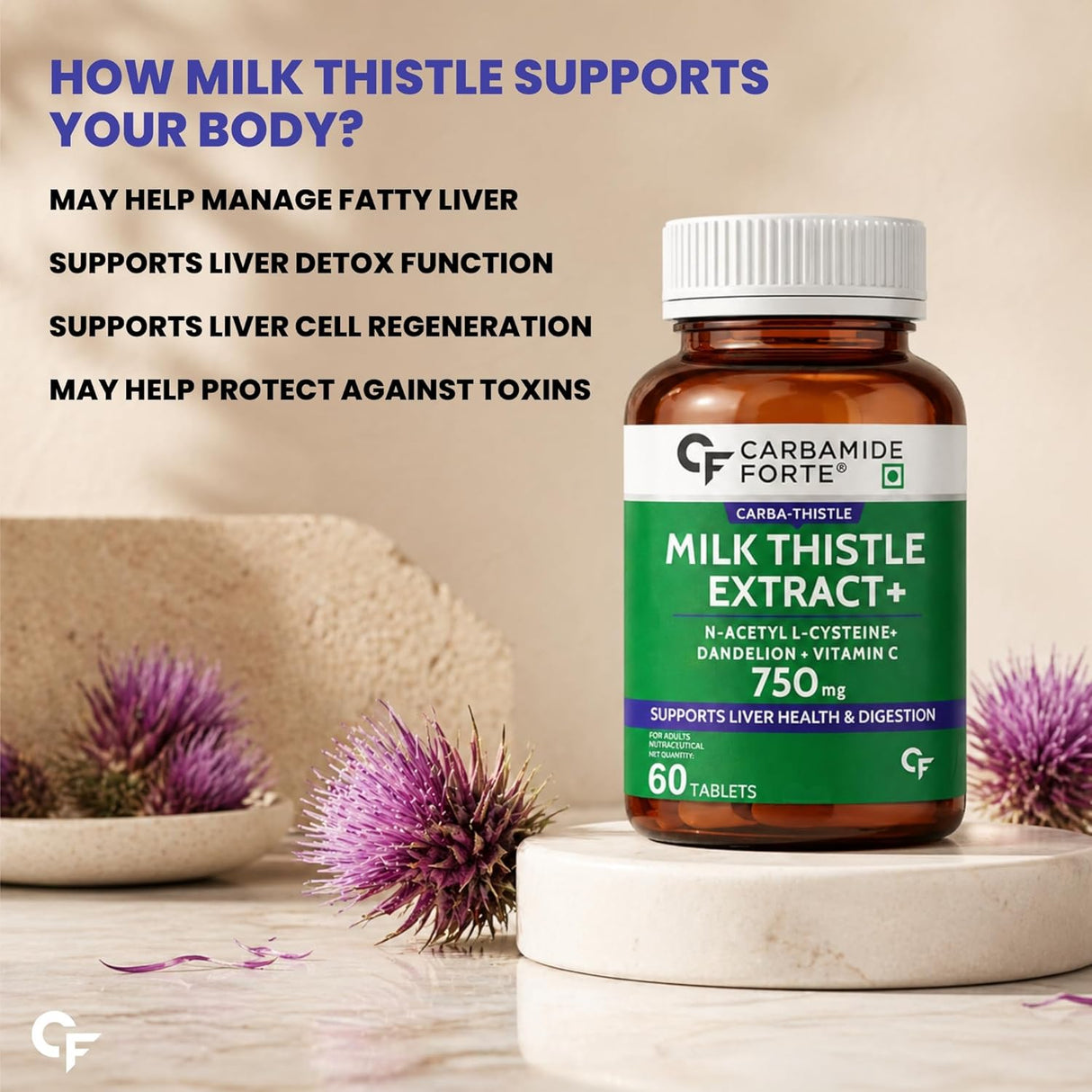 Carbamide Forte Milk Thistle Tablets | NAC, Dandelion & Vitamin C | 60 Tablets