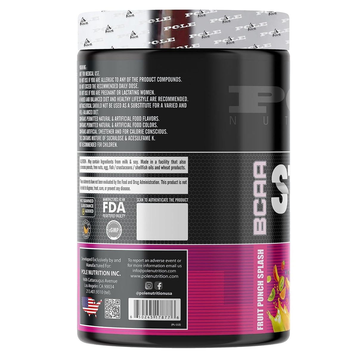 Pole Nutrition BCAA Stroke Endurance, Recovery, and Hydration 420g | 2G Citrulline Malate | 2.5g Glutamine | 30 Servings