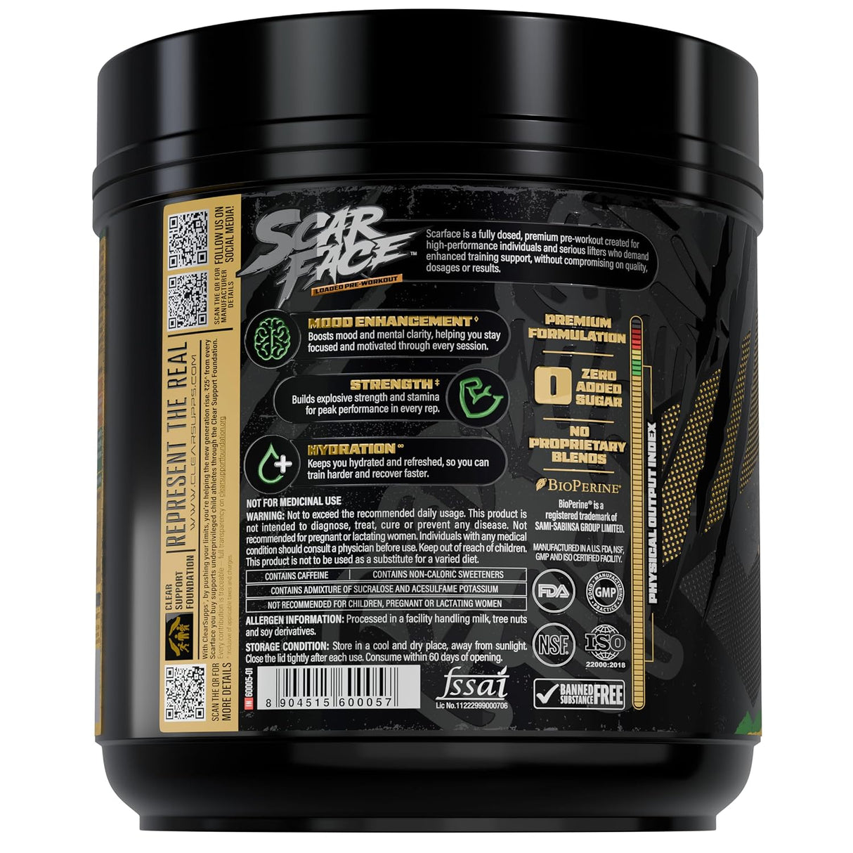 Clear Supps Scarface Fully Loaded Pre-Workout Powder 650g | Creatine, Citrulline & Beta-Alanine | 50 Servings