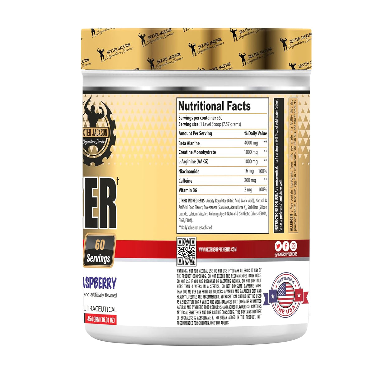Dexter Jackson Energizer Pre-Workout Formula | Energy & Pump | 454g (60 Servings)