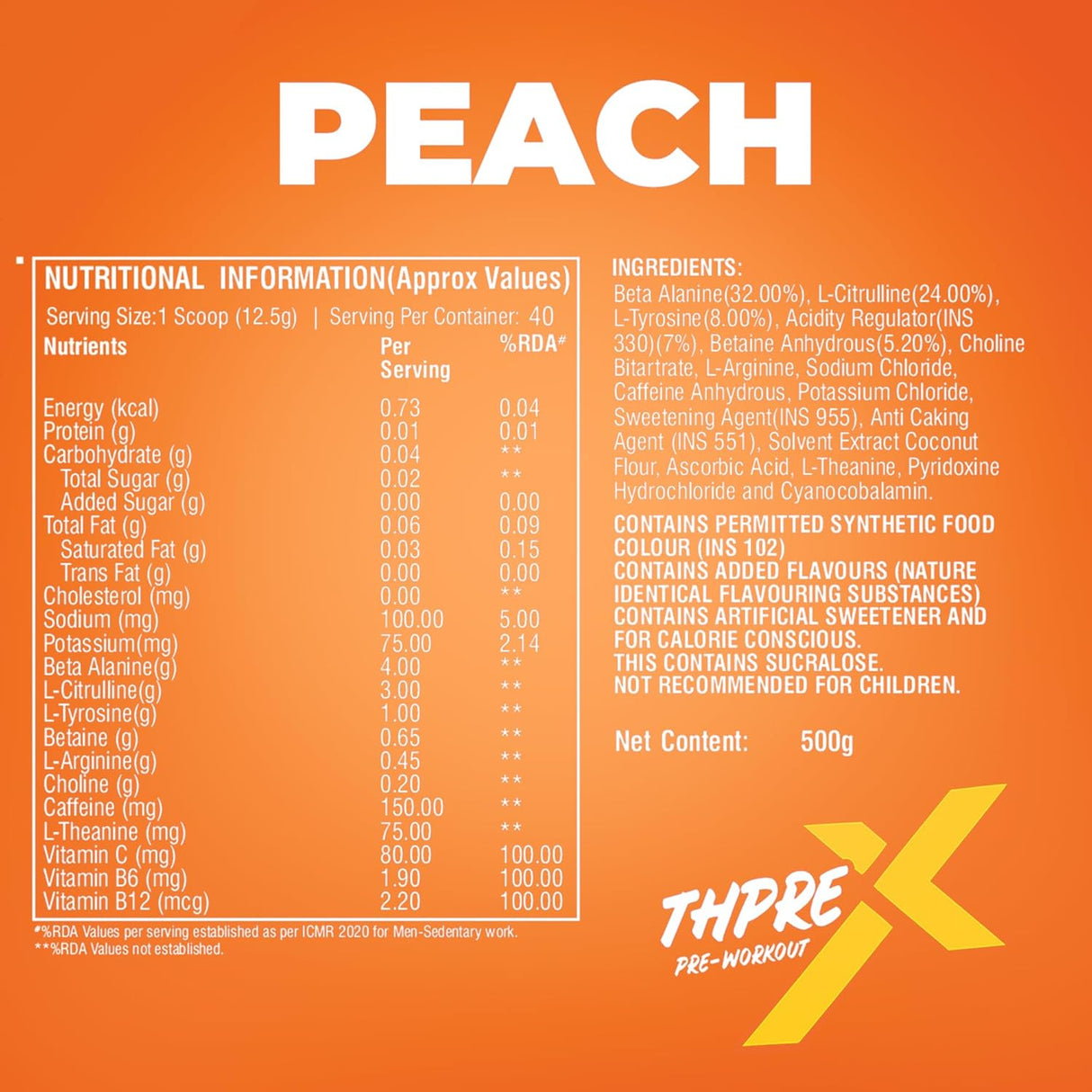 Healthfarm Thpre X Pre-Workout Powder – 40 Servings | Energy, Focus & Hydration Support | 500g