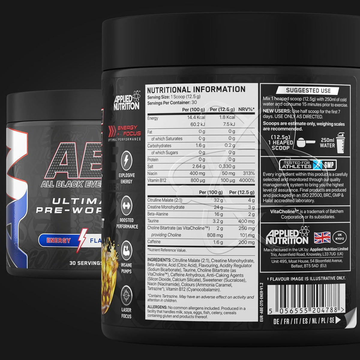 Applied Nutrition ABE (All Black Everything) Pre-Workout Powder | 375g (30 Servings)