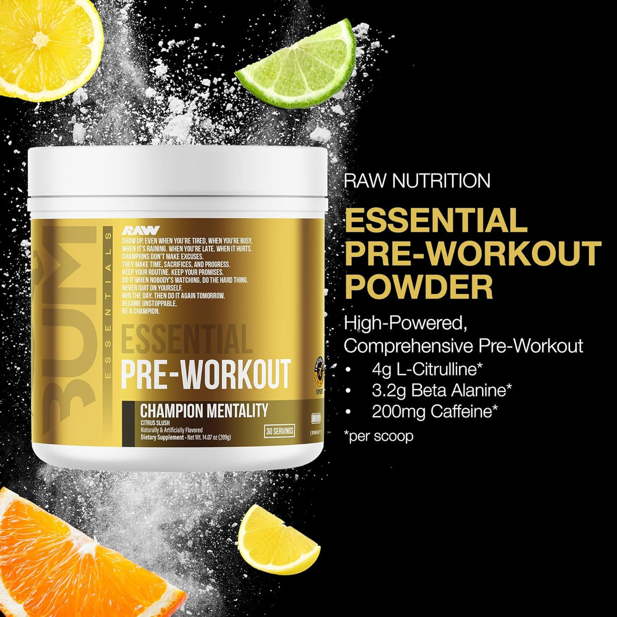 RAW Essential Pre-Workout Powder | Caffeine, L-Citrulline, L-Tyrosine & Beta-Alanine