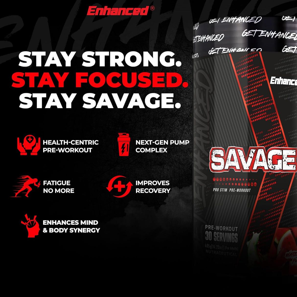 Enhanced Labs Savage Pro Stim Pre-Workout 405g | 30 Servings | Energy & Focus Support