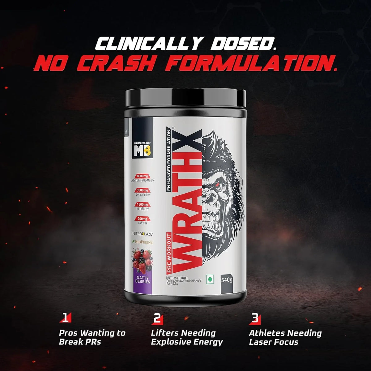 MuscleBlaze WrathX Pre-Workout - 30 Servings | Buy 1 + Get MB Shaker Combo Pack