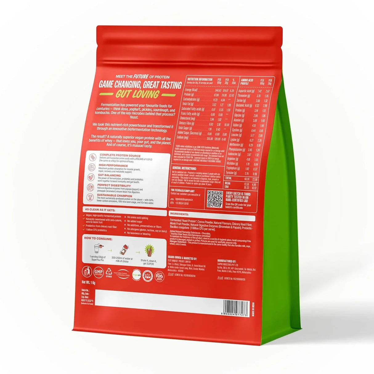 SuperYou Pro Fermented Yeast Protein Powder | 24g Protein | 1 Kg, 28 Servings