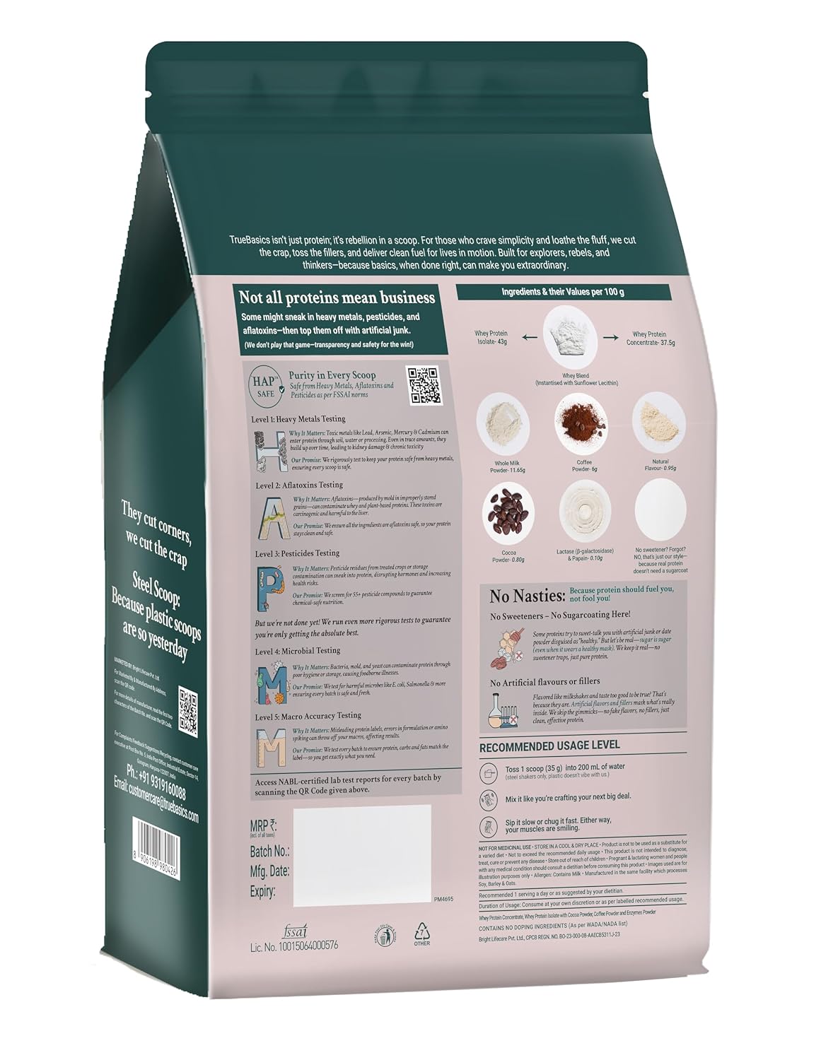 TrueBasics Clean Whey Protein Powder Isolate & Concentrate Blend (1 Kg) | 25g Protein | Trustified Gold Certified