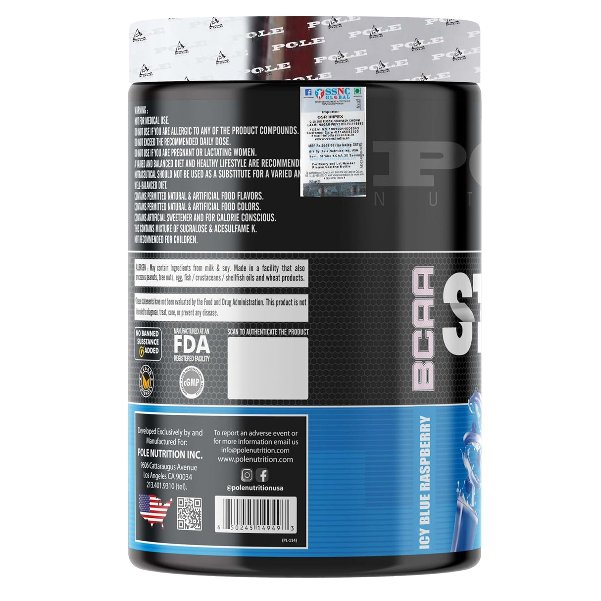 Pole Nutrition BCAA Stroke Endurance, Recovery, and Hydration 420g | 2G Citrulline Malate | 2.5g Glutamine | 30 Servings
