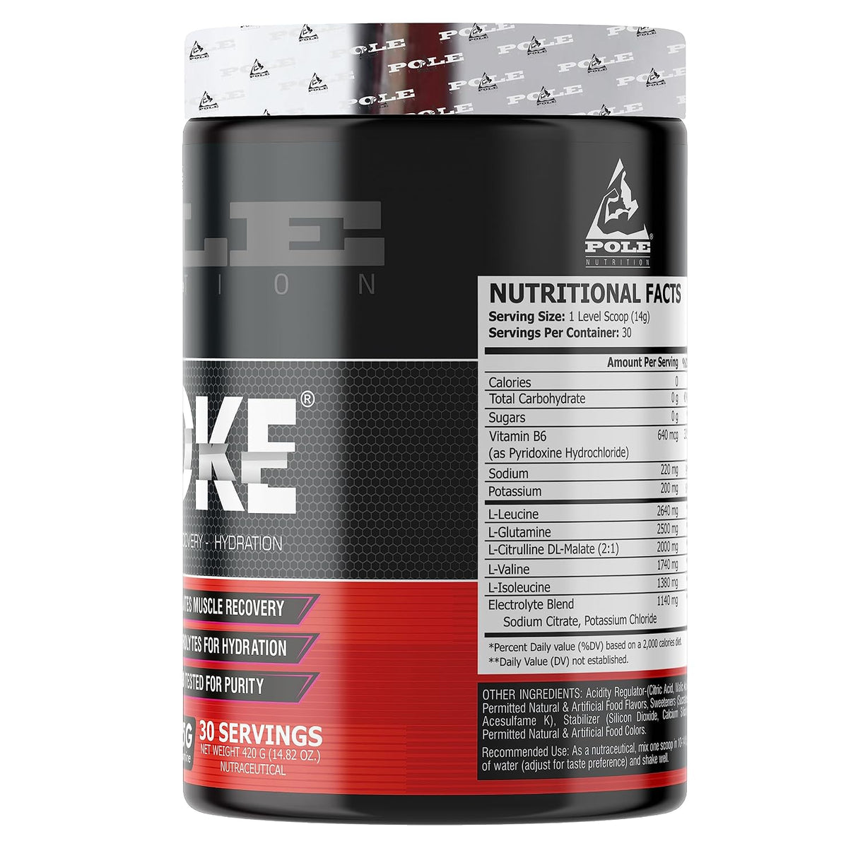 Pole Nutrition BCAA Stroke Endurance, Recovery, and Hydration 420g | 2G Citrulline Malate | 2.5g Glutamine | 30 Servings