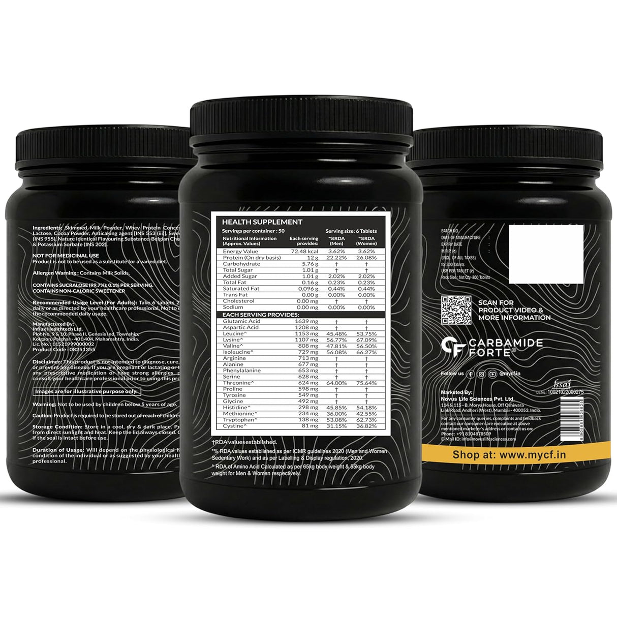 Carbamide Forte Chewable Protein Tablets | 12g Whey Protein | On-the-Go Protein Supplement | 300 Tablets