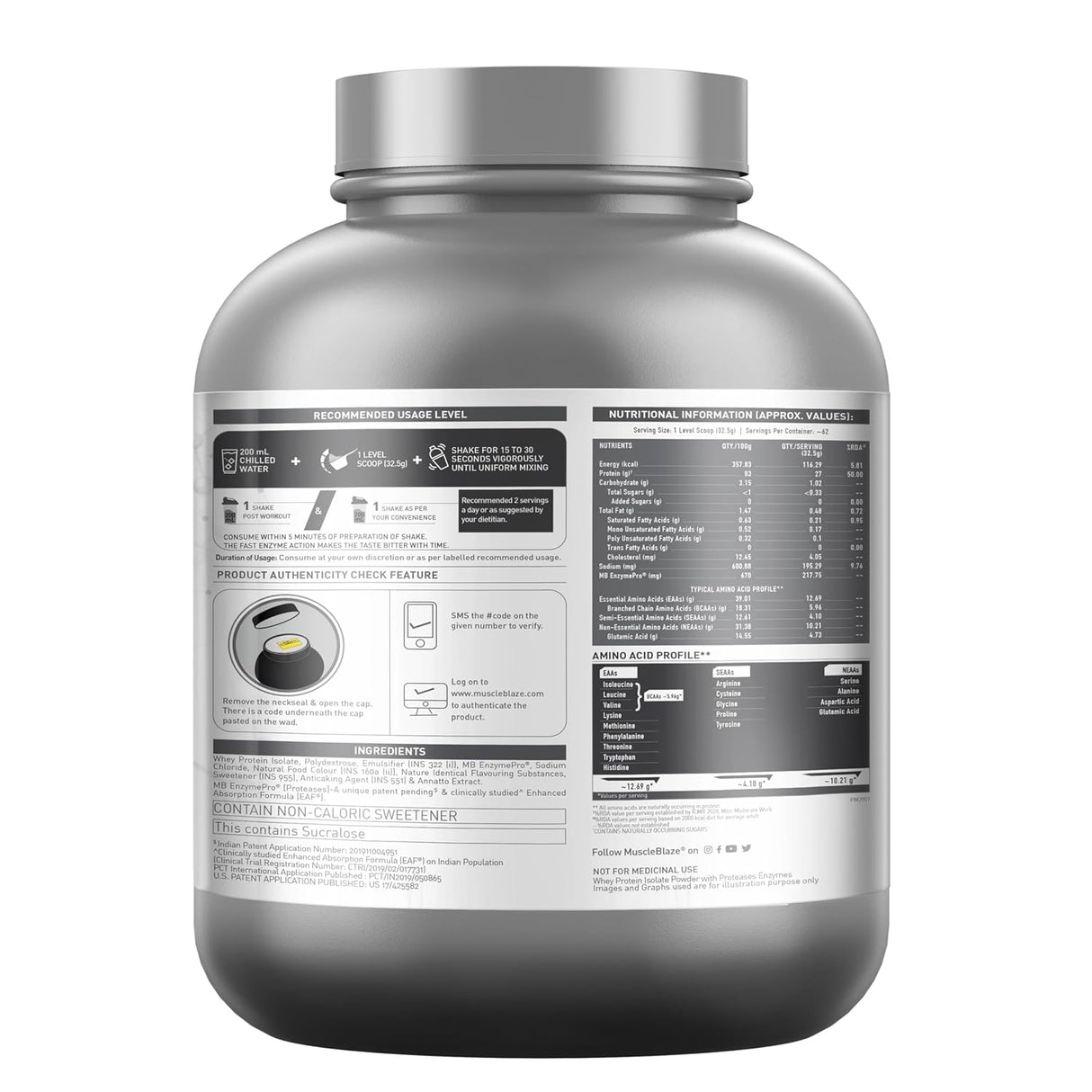 Muscleblaze Biozyme Iso-Zero Low Carb Isolate Protein - 2 Kg