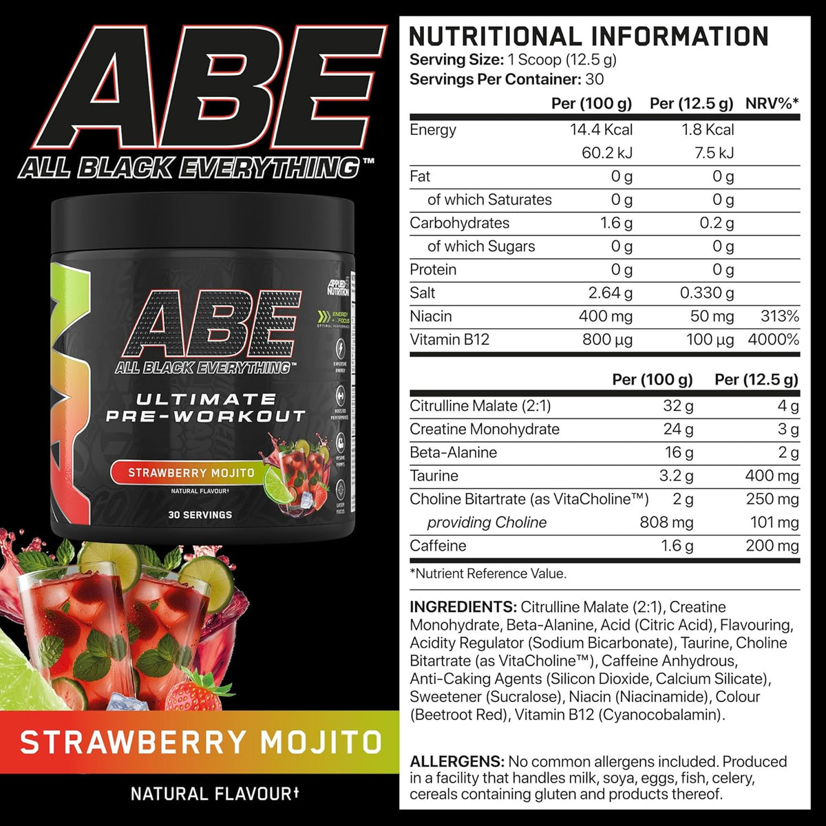 Applied Nutrition ABE (All Black Everything) Pre-Workout Powder | 375g (30 Servings)