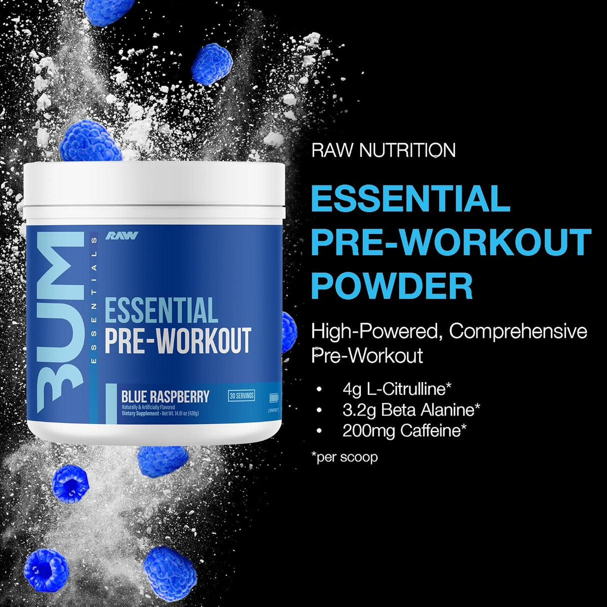 RAW Essential Pre-Workout Powder | Caffeine, L-Citrulline, L-Tyrosine & Beta-Alanine