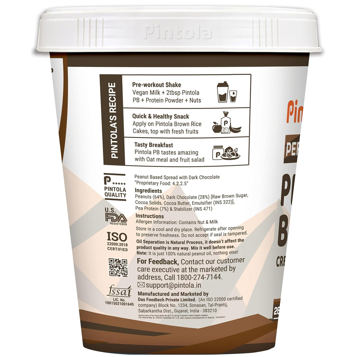 Pintola Dark Chocolate Performance Peanut Butter 1 Kg | High Protein Peanut Butter