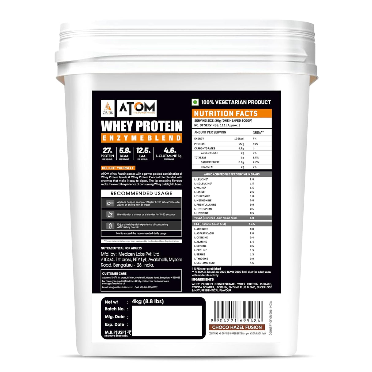 AS-IT-IS Atom Whey Protein with Digestive Enzymes - 4 Kg  (8.8 Lbs)