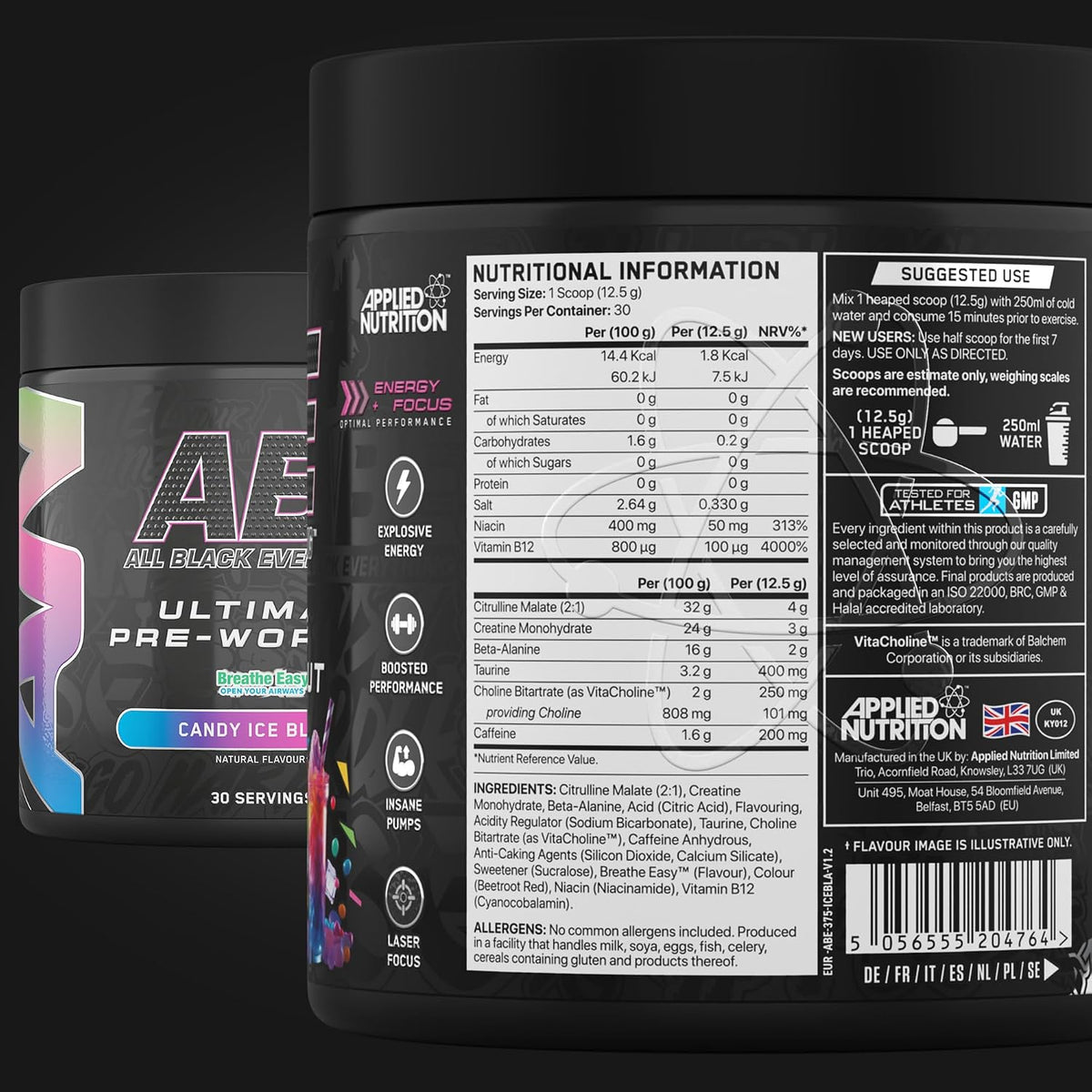 Applied Nutrition ABE (All Black Everything) Pre-Workout Powder | 375g (30 Servings)