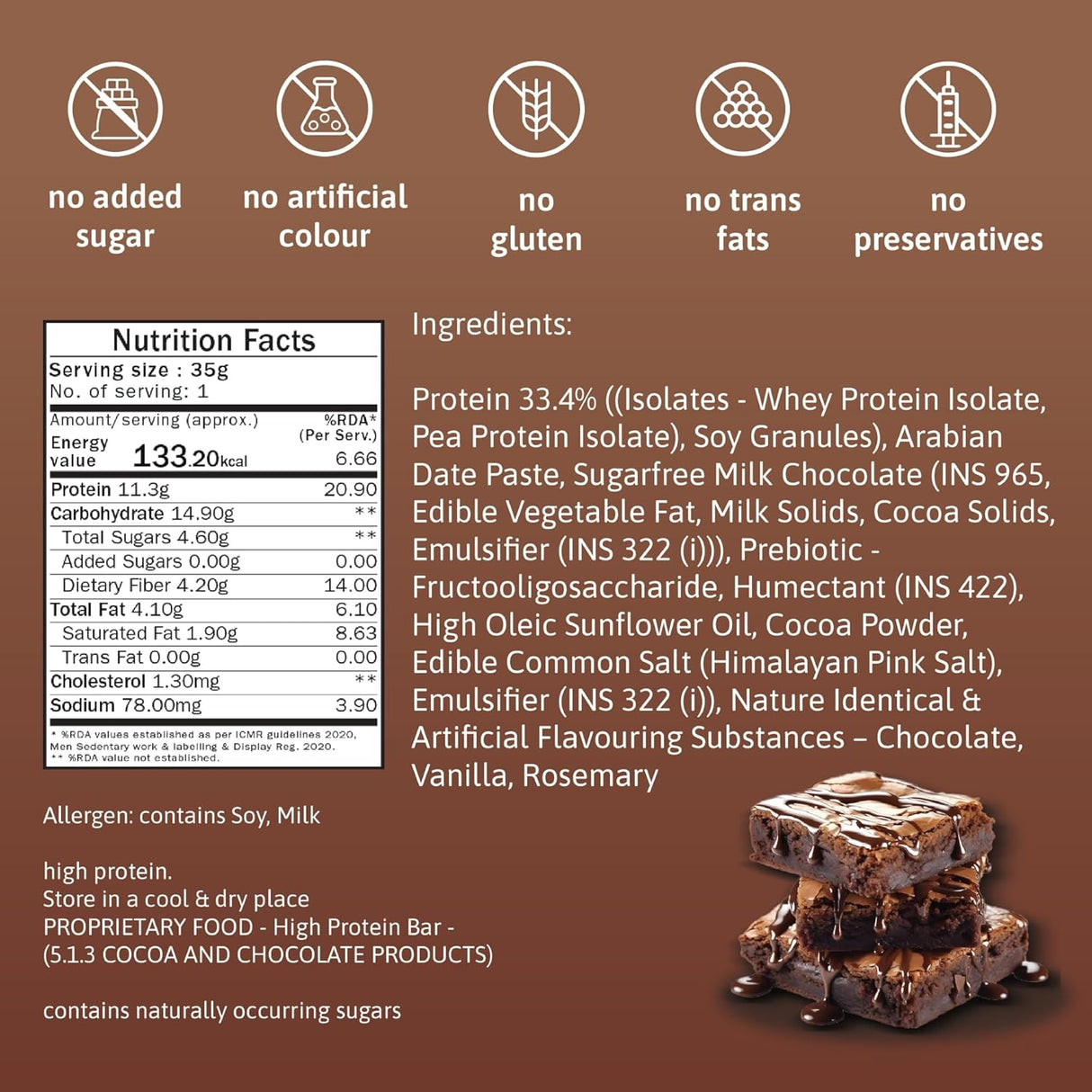 PHAB Fudge Protein Bars | 11g Protein | Pack of 12
