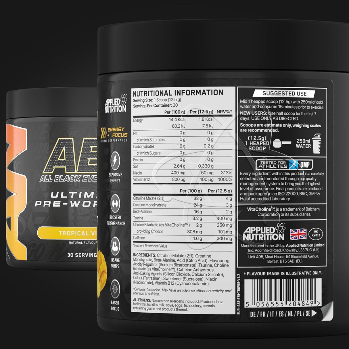 Applied Nutrition ABE (All Black Everything) Pre-Workout Powder | 375g (30 Servings)