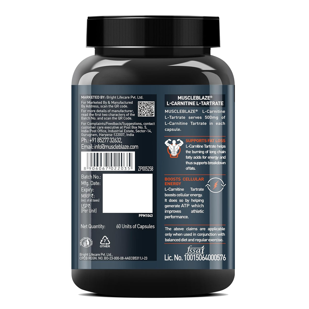 MuscleBlaze L-Carnitine L-Tartrate - 60 Capsules