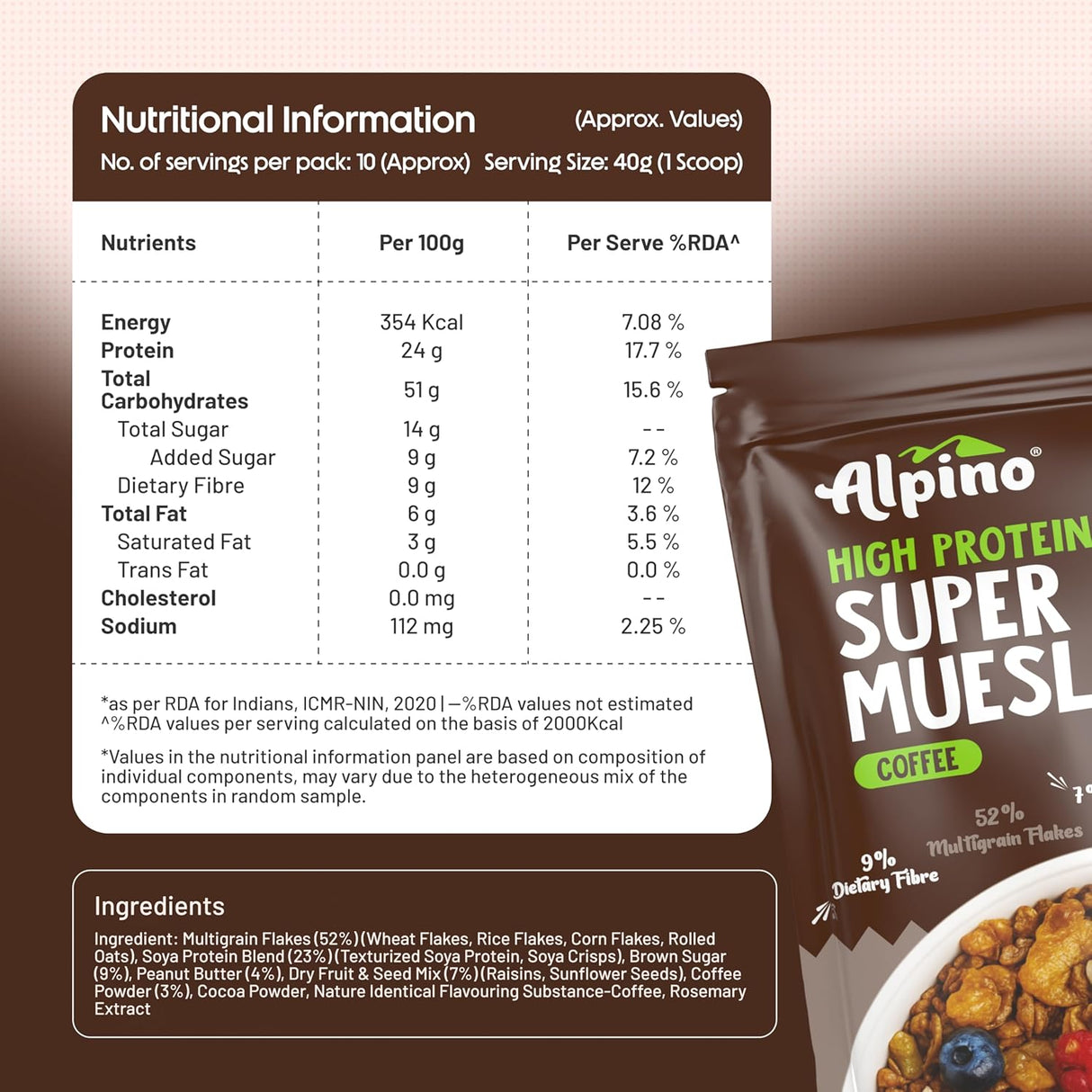 Alpino Super Muesli (Whole Grain Breakfast Cereal) - 400 gm