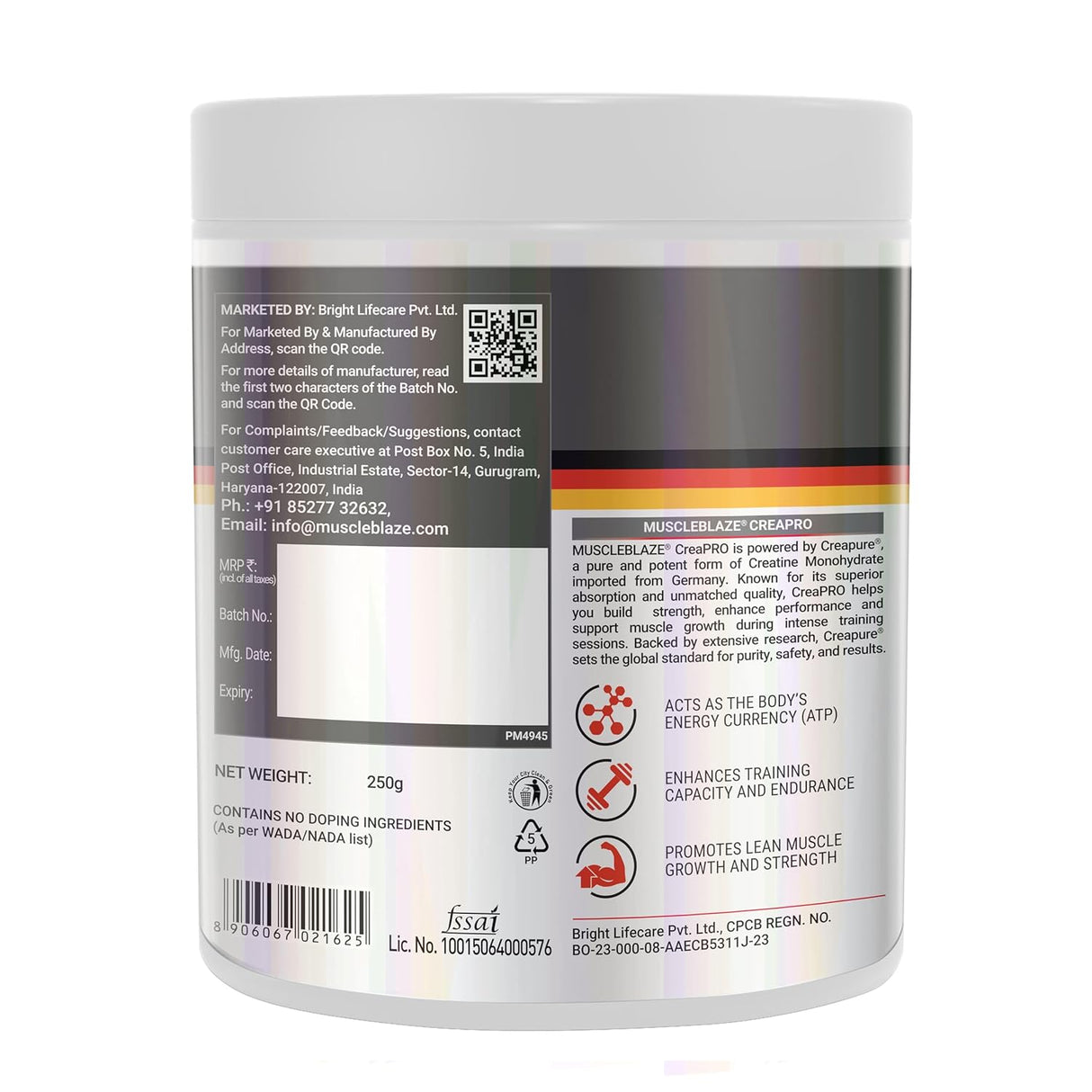 MuscleBlaze Creapro Creatine Powder 250g | Creapure
