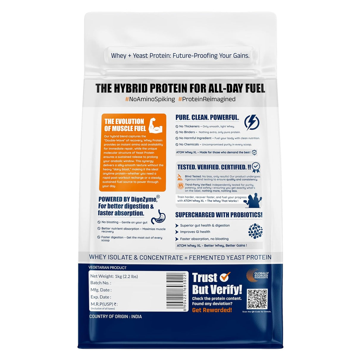 AS-IT-IS ATOM Whey Protein XL 1kg | Whey Protein with DigeZyme® & Fermented Yeast Protein