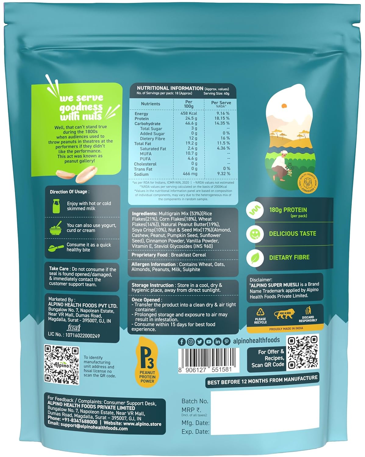 Alpino Super Muesli (Whole Grain Breakfast Cereal) - 750 gm