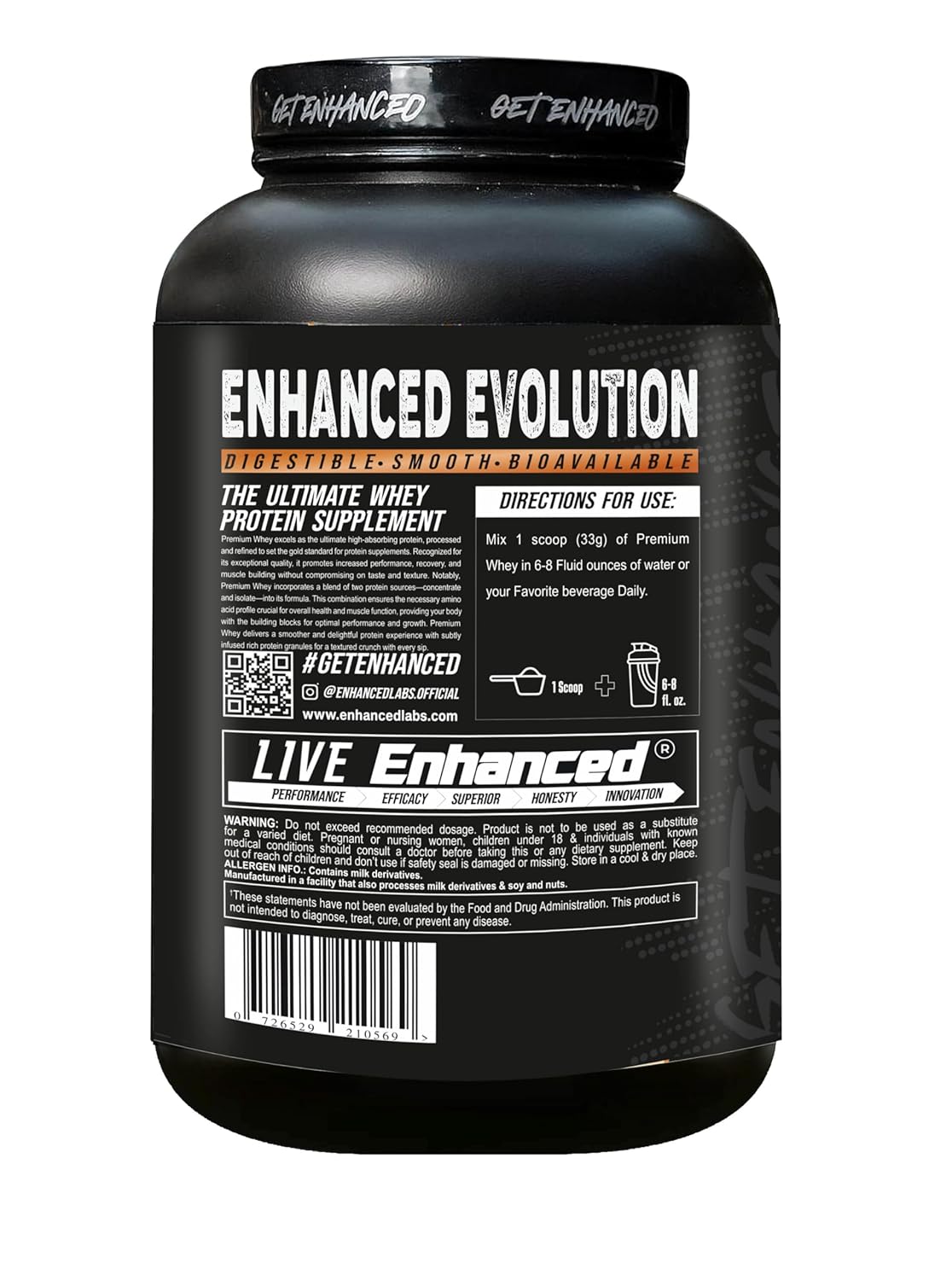 Enhanced Labs Premium Whey Protein 2kg | 24g Protein Per Scoop | 60 Servings | Digestive Enzymes